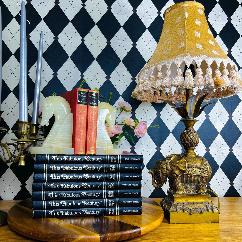 Hollywood Regency Table Lamp Ornate Base, Tasseled Shade Elephant‎ & Pineapple